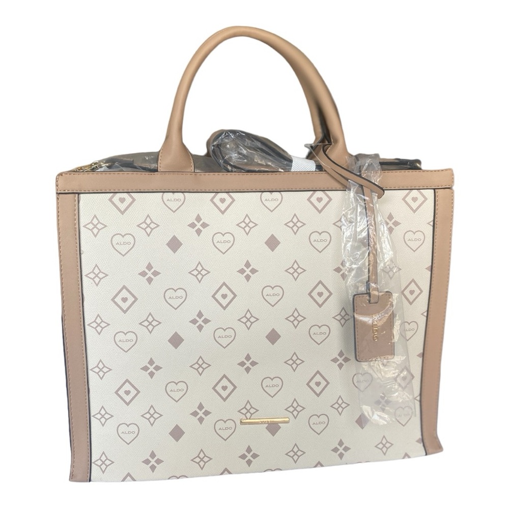 Aldo Large Square White/Beige Tote Bag With Detachable Cord 15x12 New With Tags